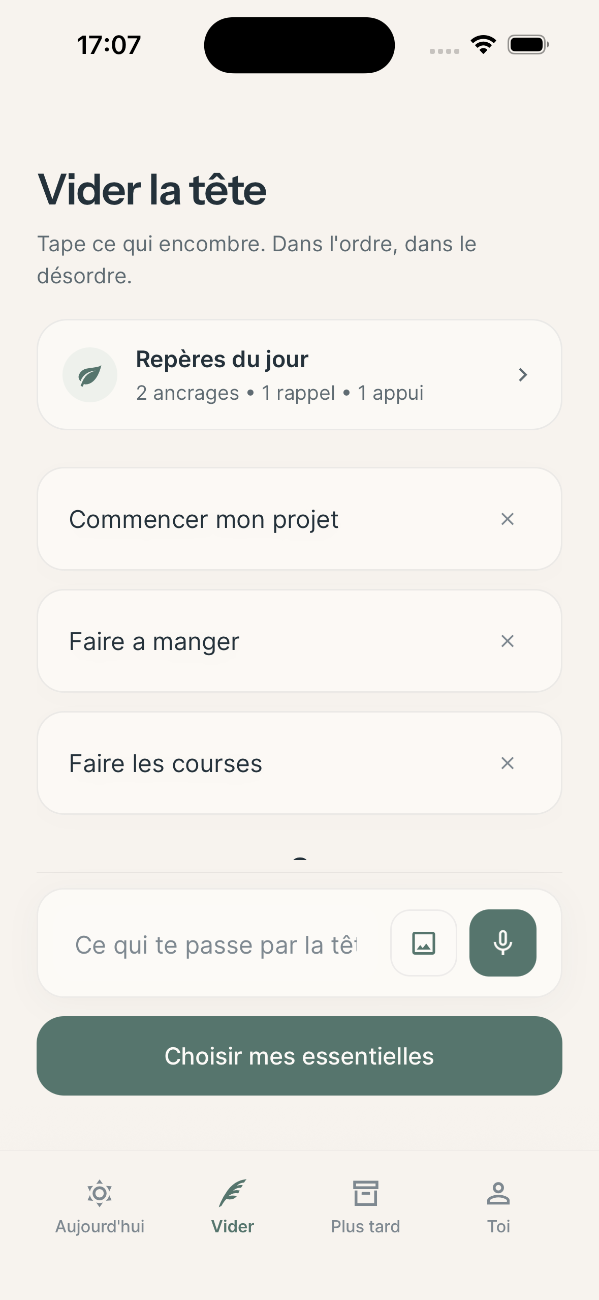 Vider la tête dans Molleva — saisir ce qui encombre sans ordre ni catégorie